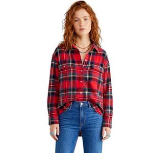 Old Navy The Boyfriend Shirt Sz Small Petite Hiking Camping Flannel Grunge Boho